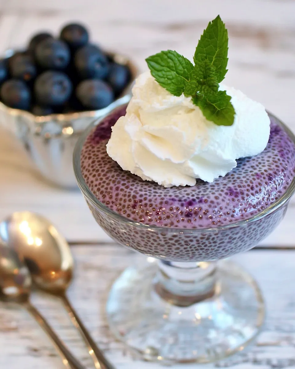 Homemade Blueberry Chia Pudding with Fresh Whipped Cream photo