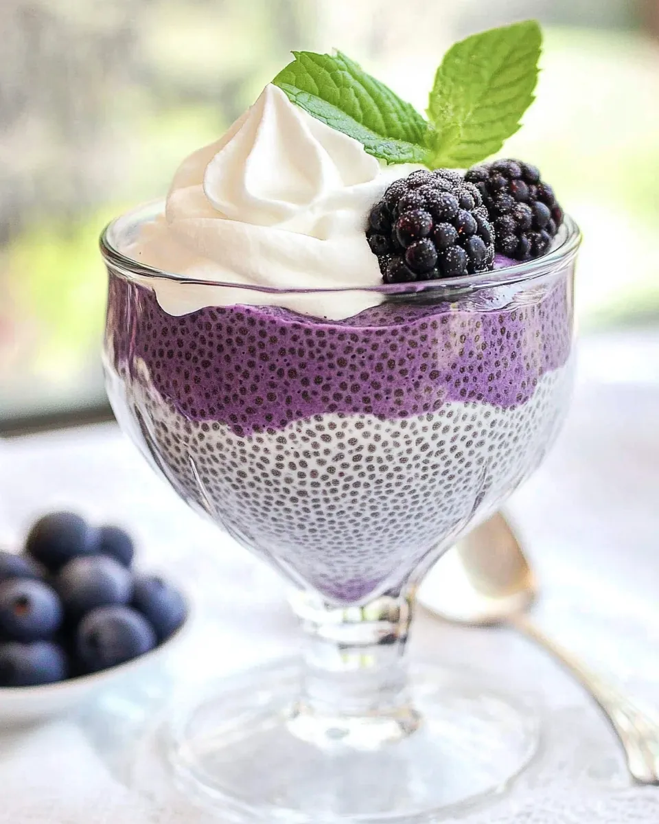 Quick Blueberry Chia Pudding with Fresh Whipped Cream recipe photo