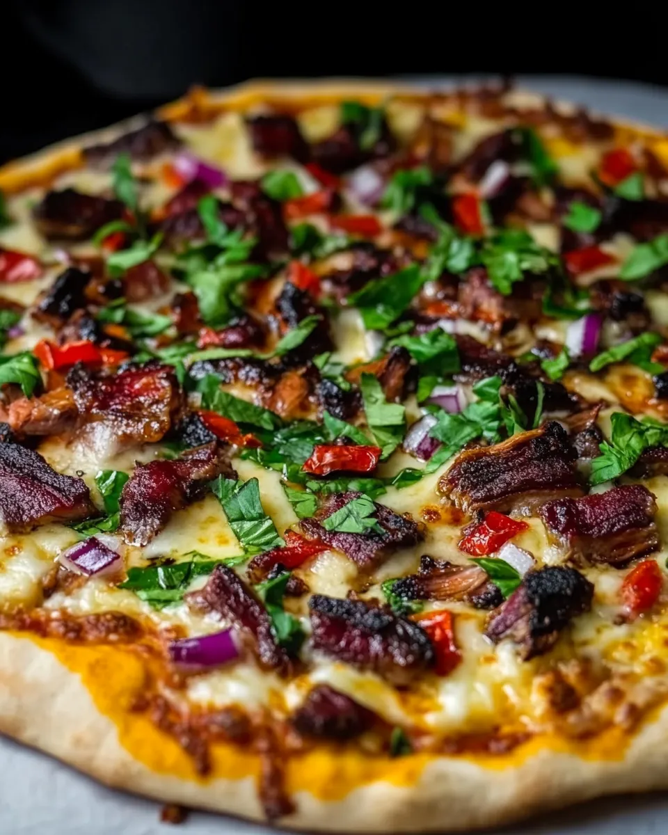 Delicious Traeger Smoked Tri Tip Pizza shot