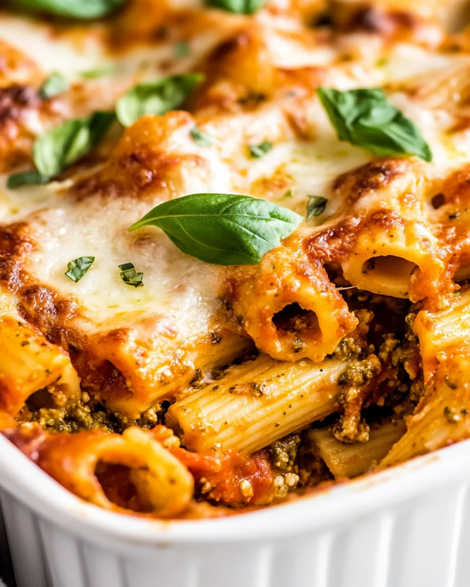 Delicious 4 Ingredient Pesto Baked Rigatoni Recipe image
