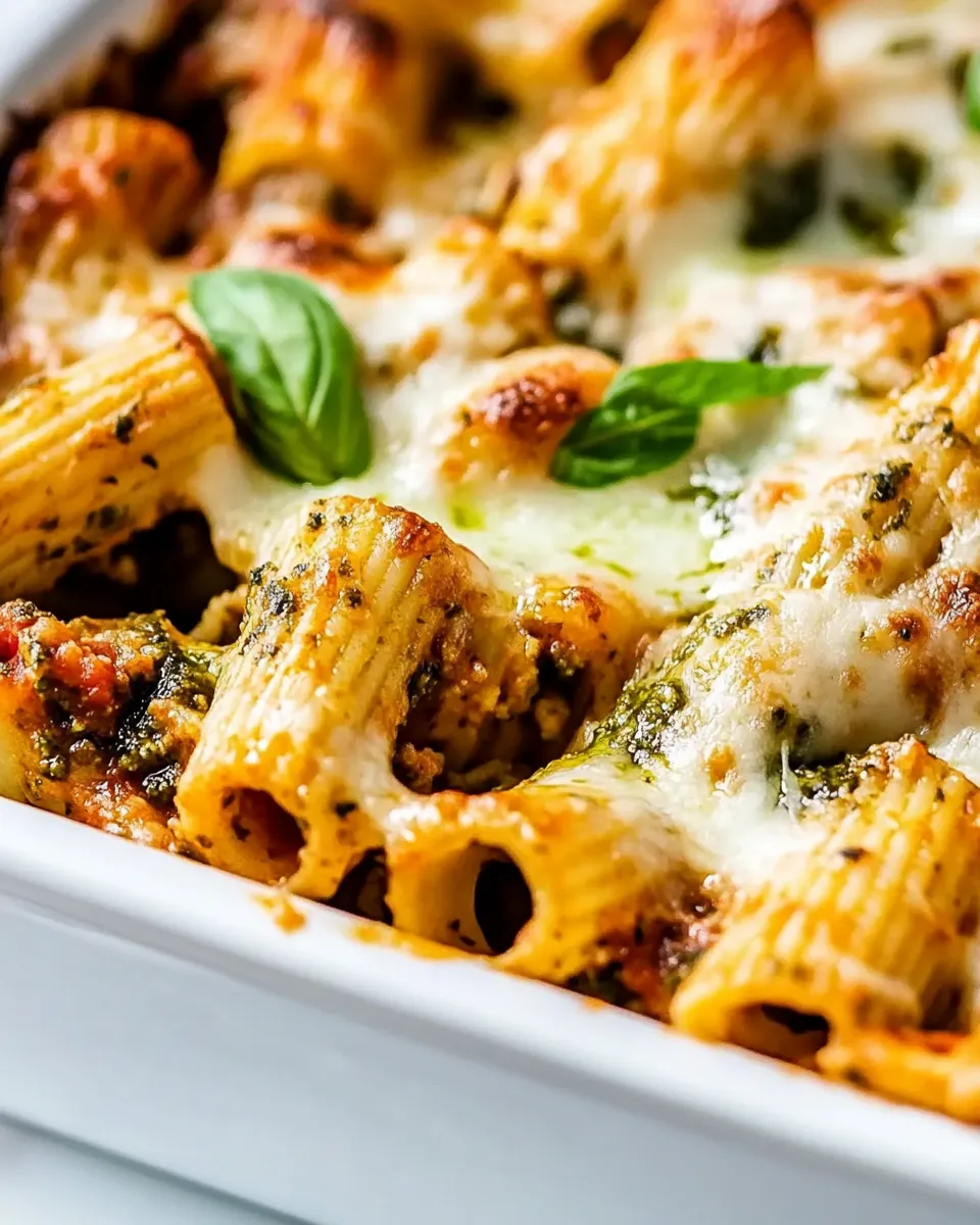Homemade 4 Ingredient Pesto Baked Rigatoni Recipe dish photo