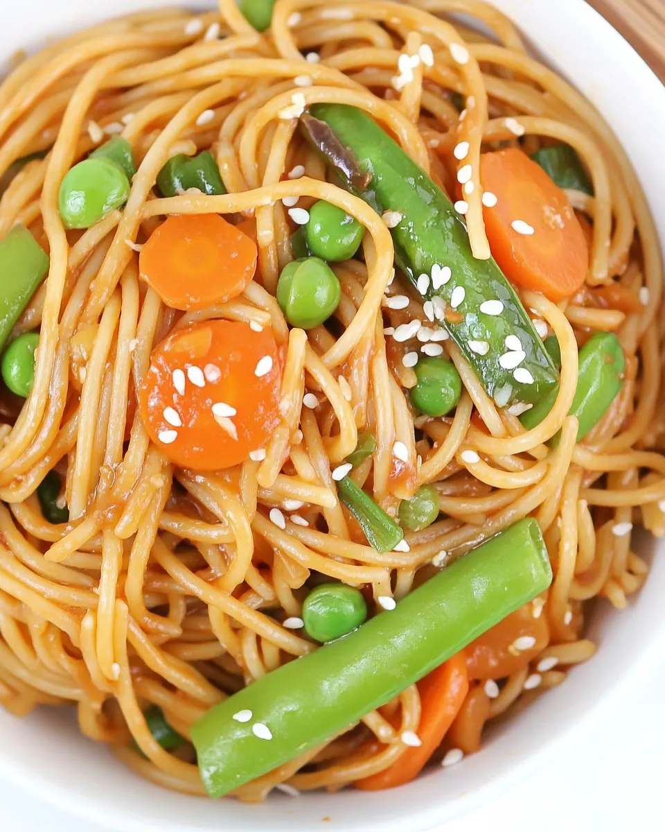 Homemade Asian Spaghetti with Garlic and Vegetables photo