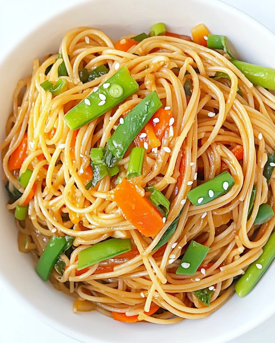 Delicious Asian Spaghetti with Garlic and Vegetables dish photo