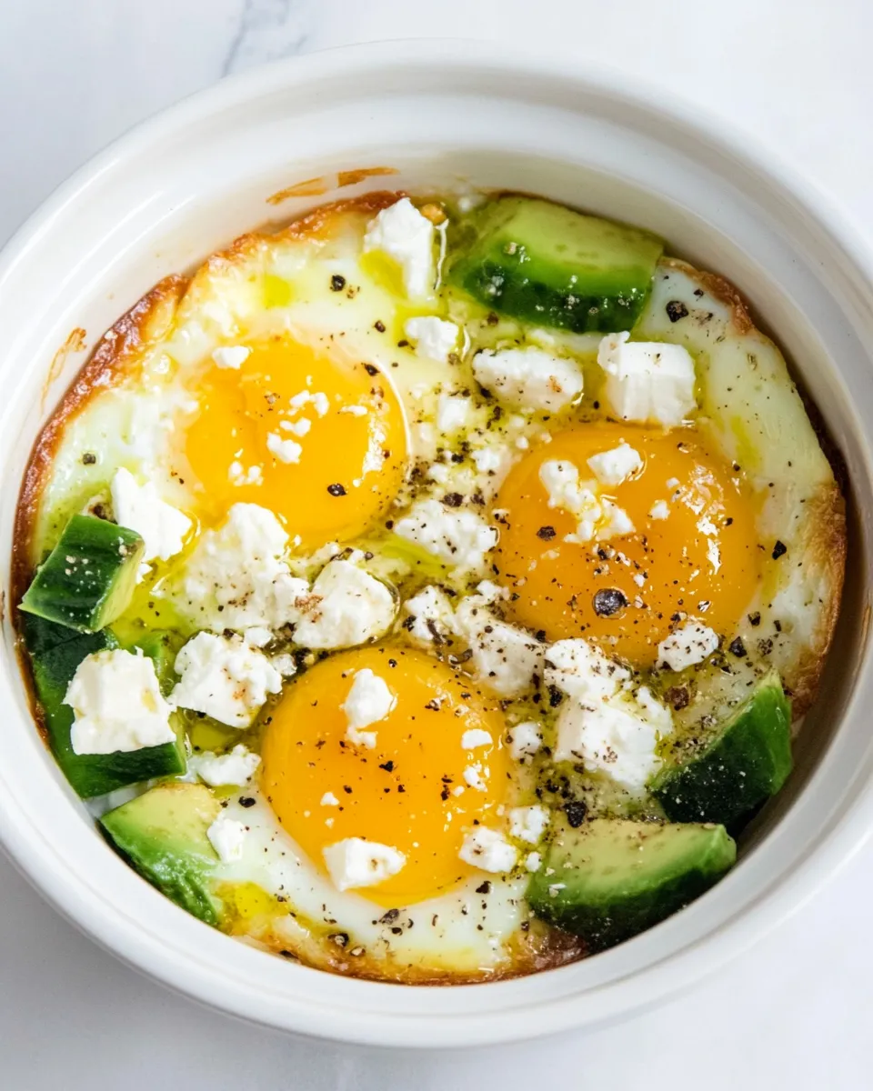 Homemade Baked Eggs with Avocado and Feta photo