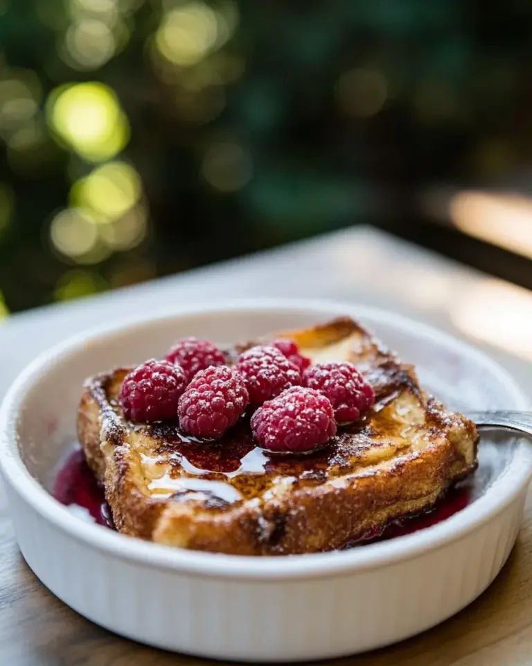 Homemade Baked French Toast with Raspberries photo