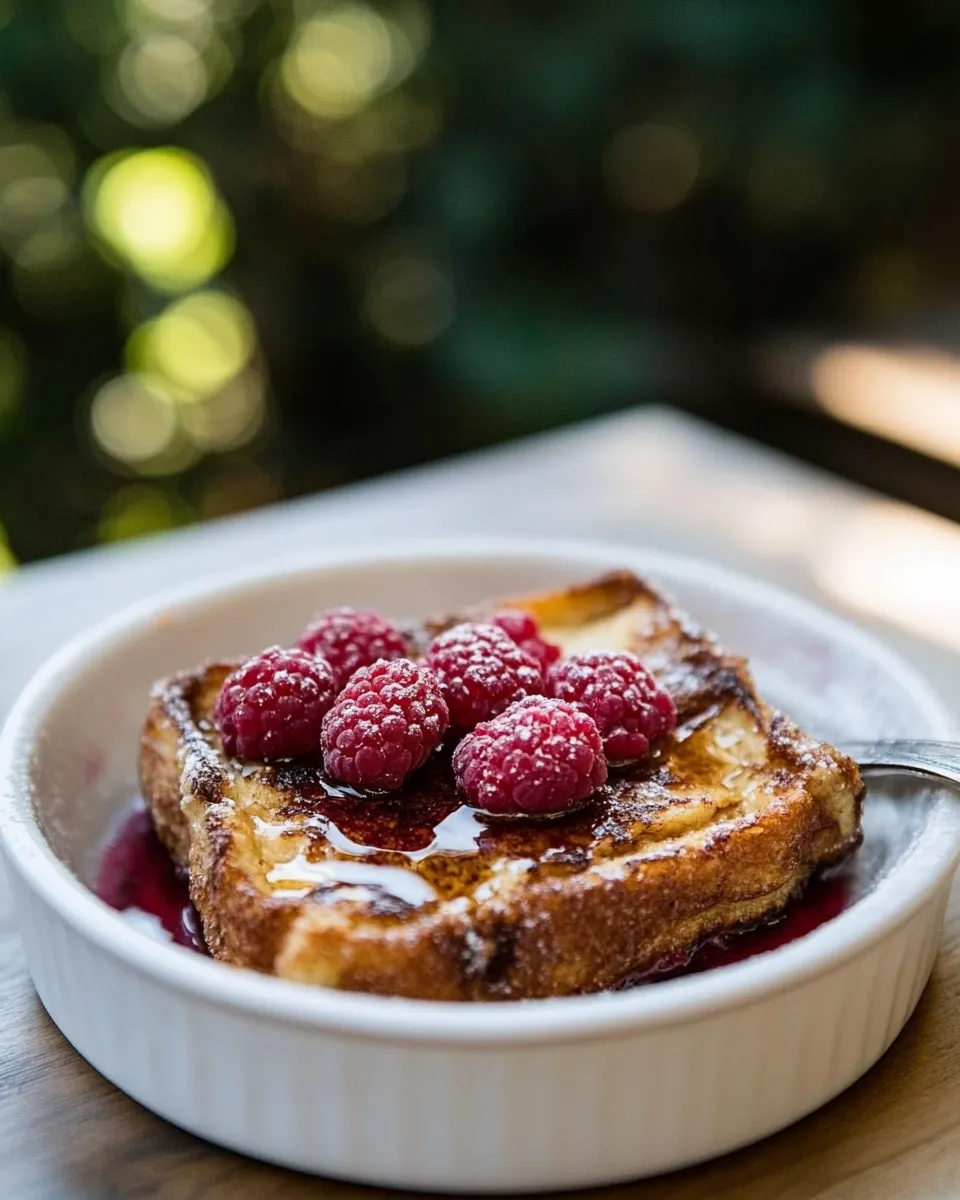 Homemade Baked French Toast with Raspberries photo