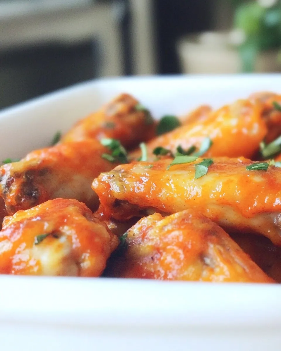 Delicious Baked Garlic Buffalo Wings shot
