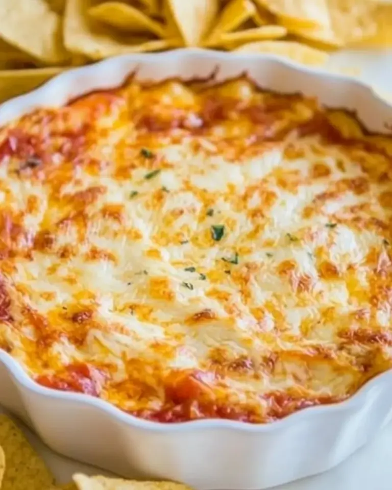 Easy Baked Triple Cheese and Salsa Tortilla Chip Dip photo