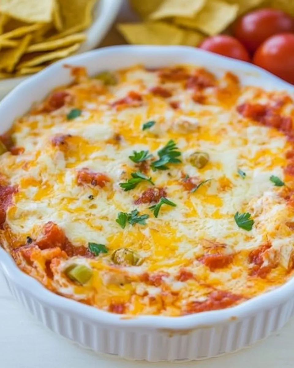 Delicious Baked Triple Cheese and Salsa Tortilla Chip Dip image