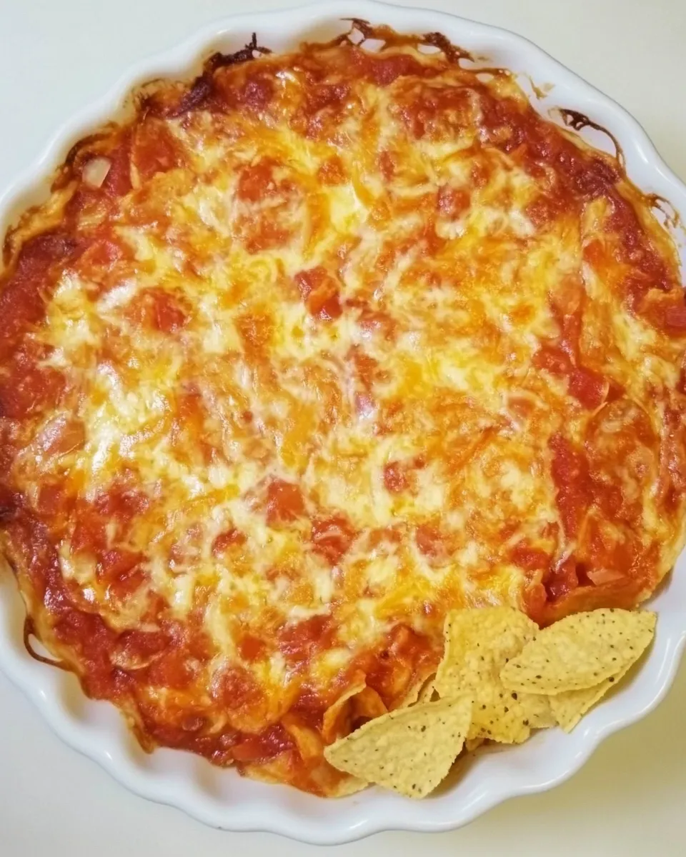 Tasty Baked Triple Cheese and Salsa Tortilla Chip Dip recipe photo