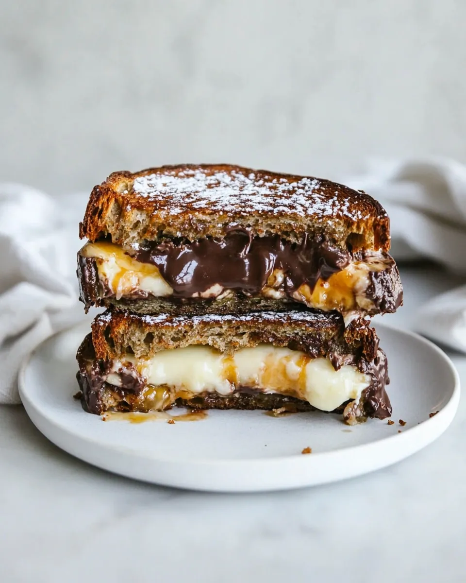 Savory Banana Bread, Brie and Chocolate Grilled Cheese. recipe image