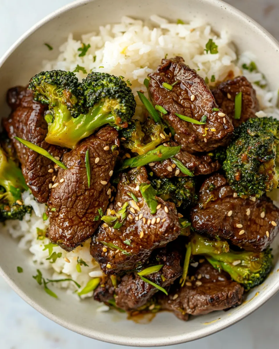 Delicious Beef and Broccoli with Coconut Lime Rice shot