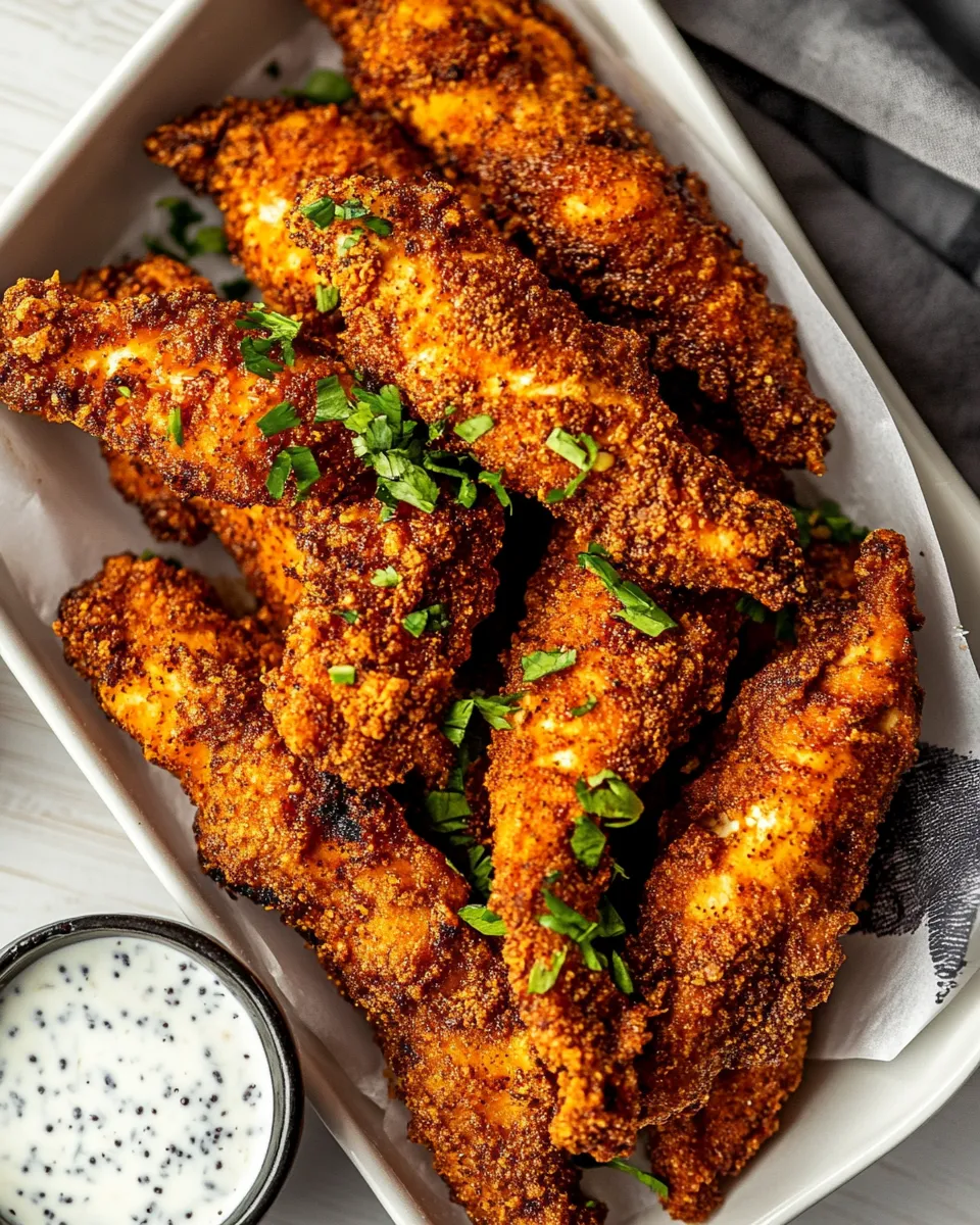 Simple Black Pepper Rub Chicken Fingers with Greek Yogurt Ranch. recipe image