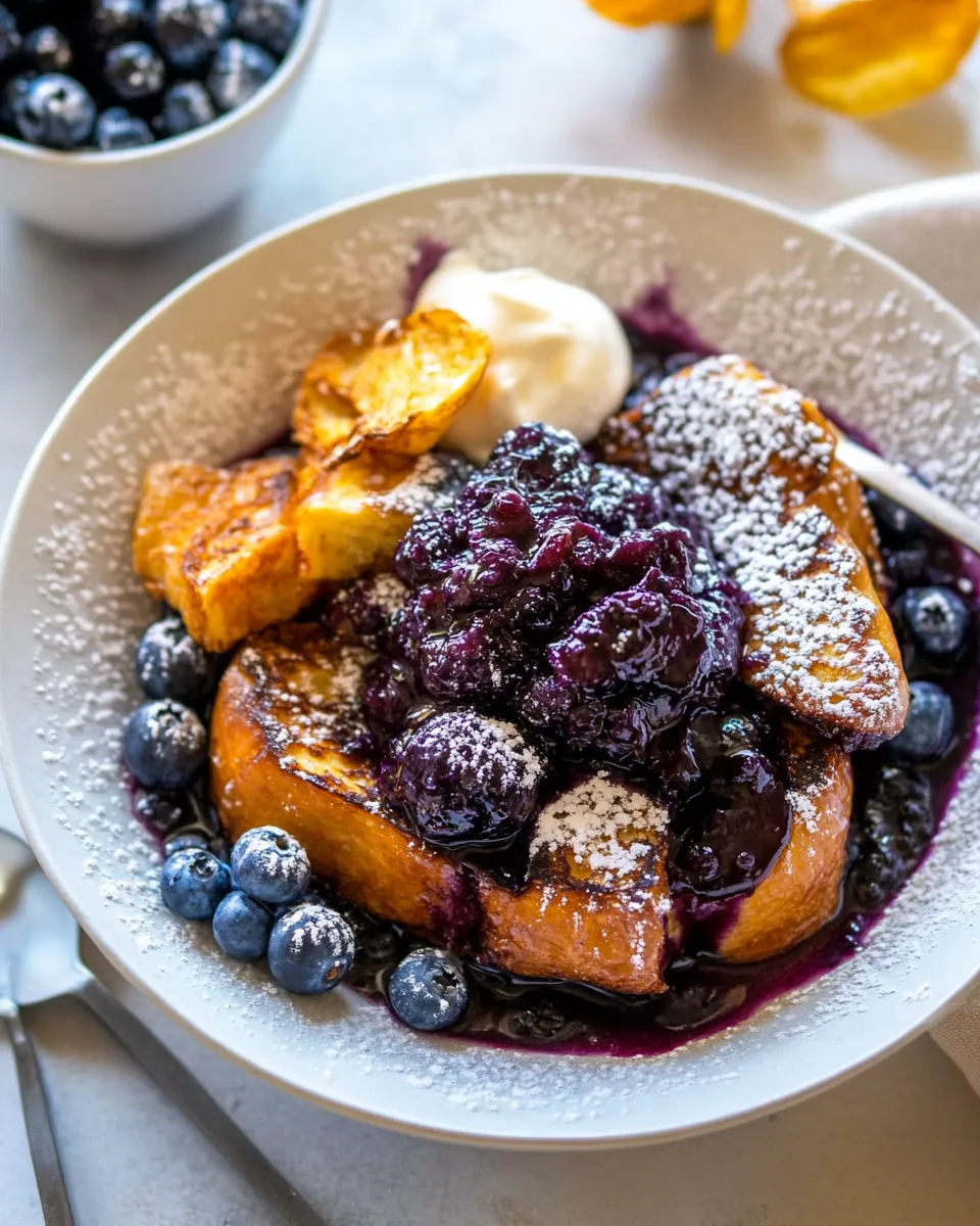 Delicious Brioche French Toast with Blueberry Compote shot