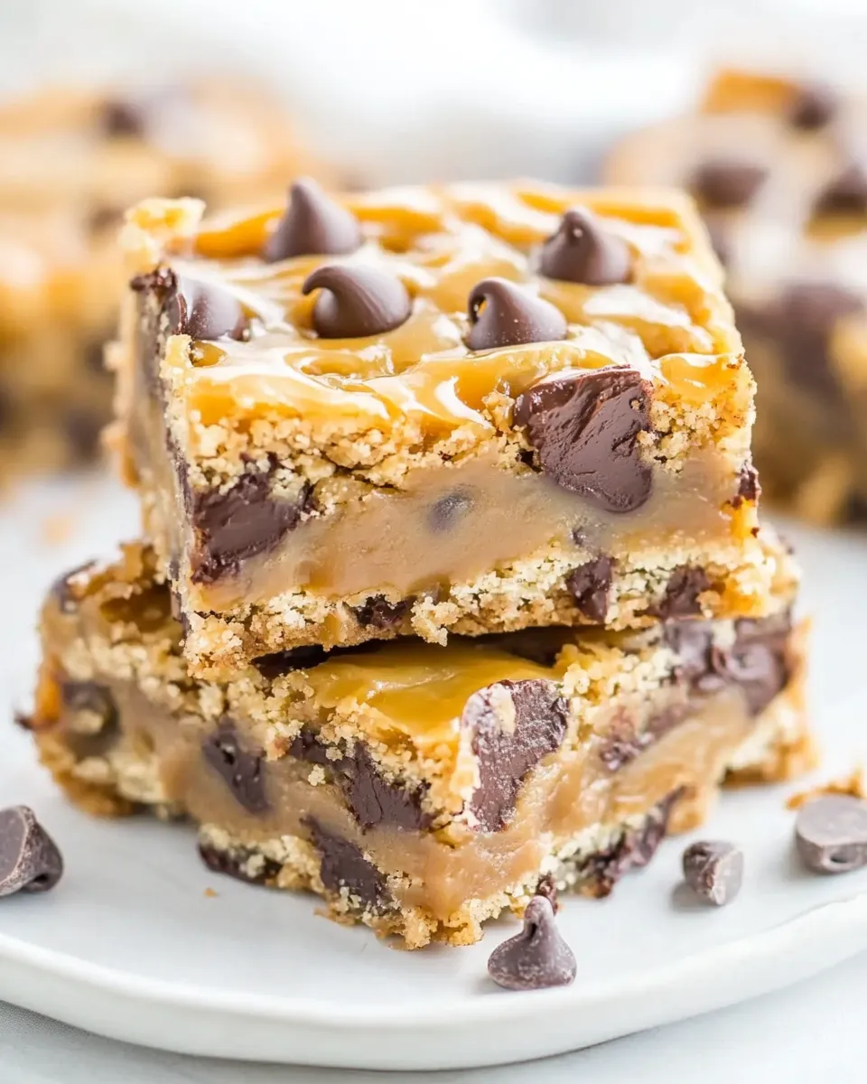 Homemade Caramel Peanut Butter Chocolate Chip Gooey Bars photo