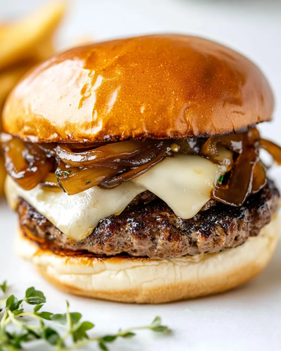 Classic Caramelized Onion Swiss Burgers image