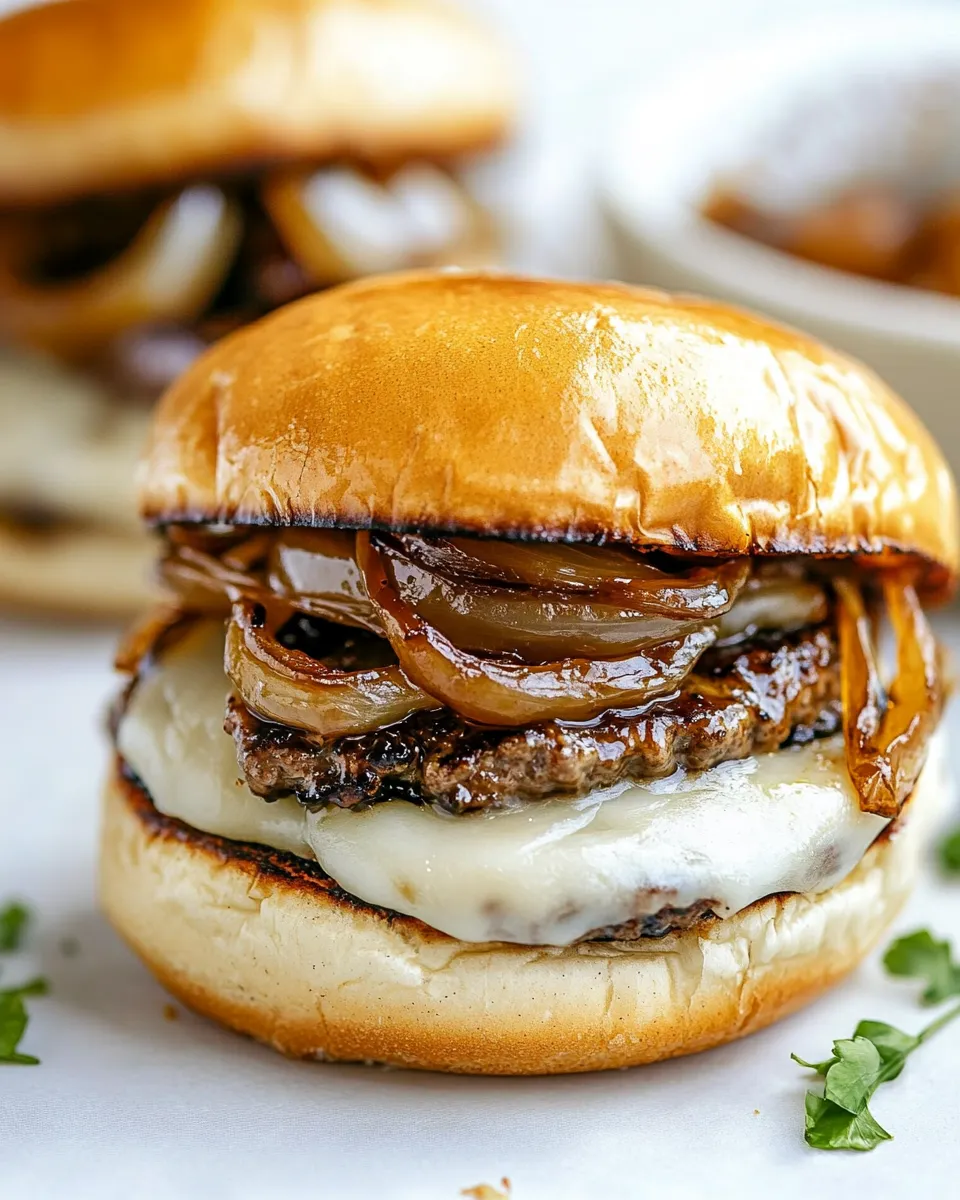 Easy Caramelized Onion Swiss Burgers recipe photo