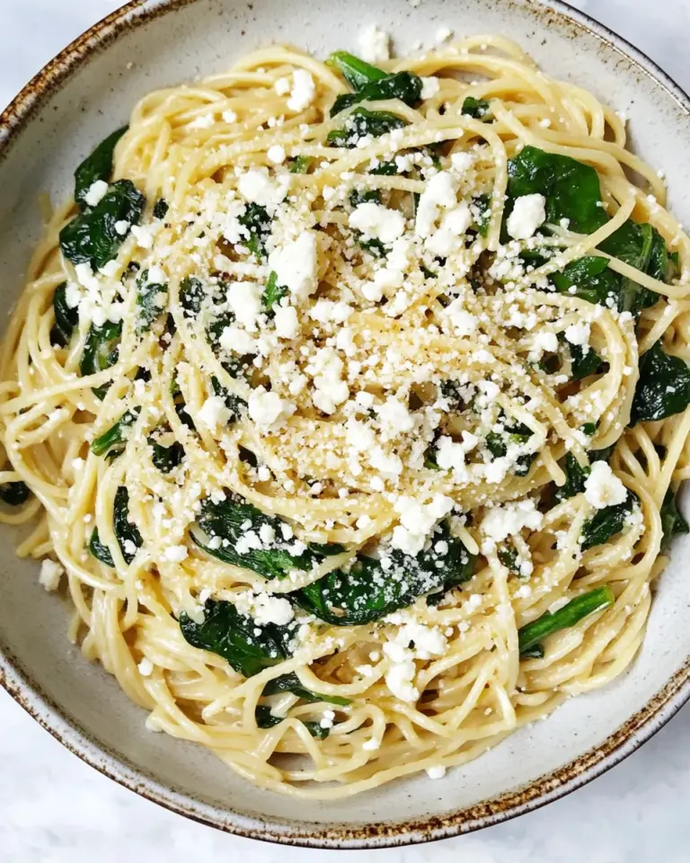 Tasty Caramelized Shallot, Spinach and Goat Cheese Garlic Butter Pasta. dish image