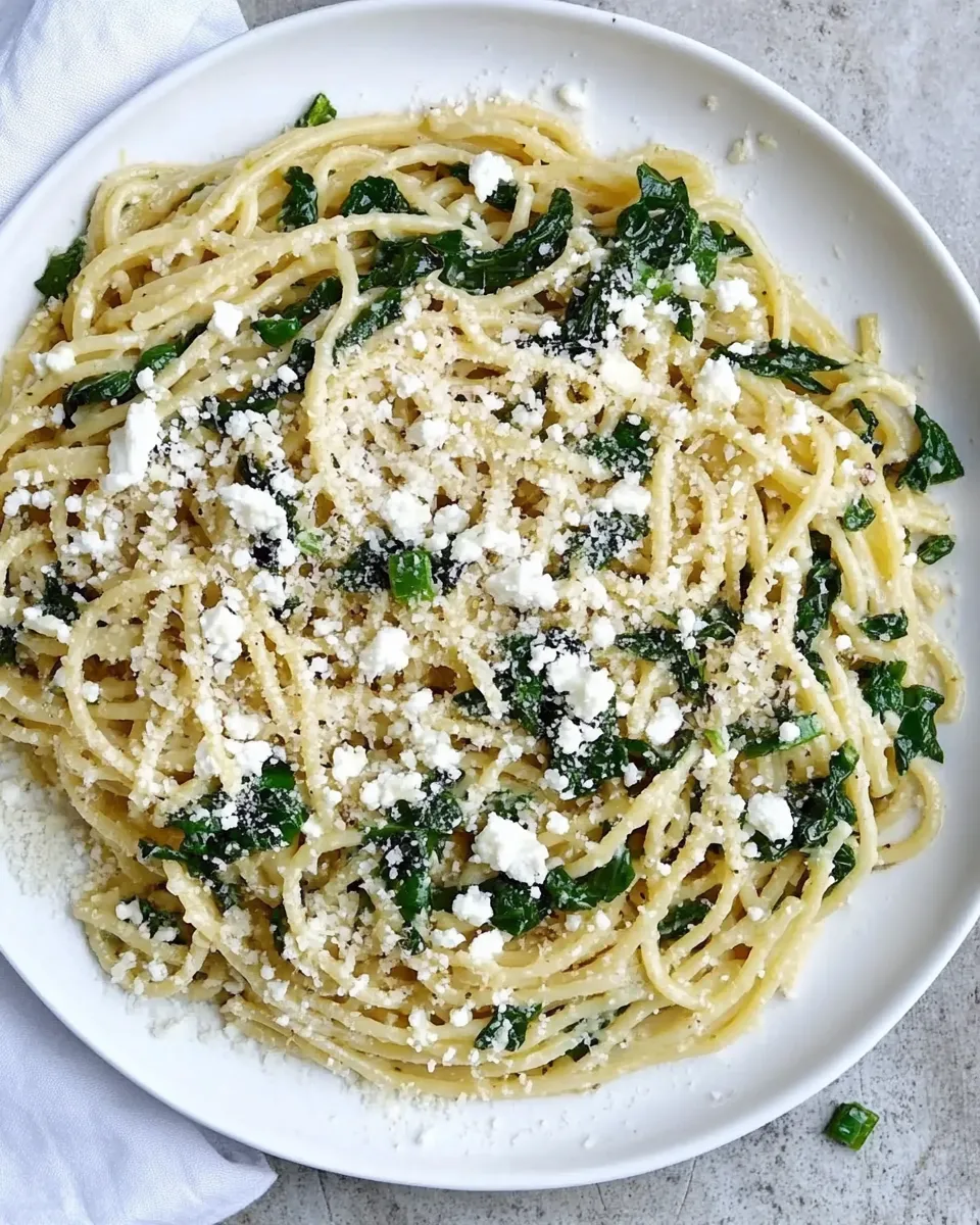 Quick Caramelized Shallot, Spinach and Goat Cheese Garlic Butter Pasta. shot