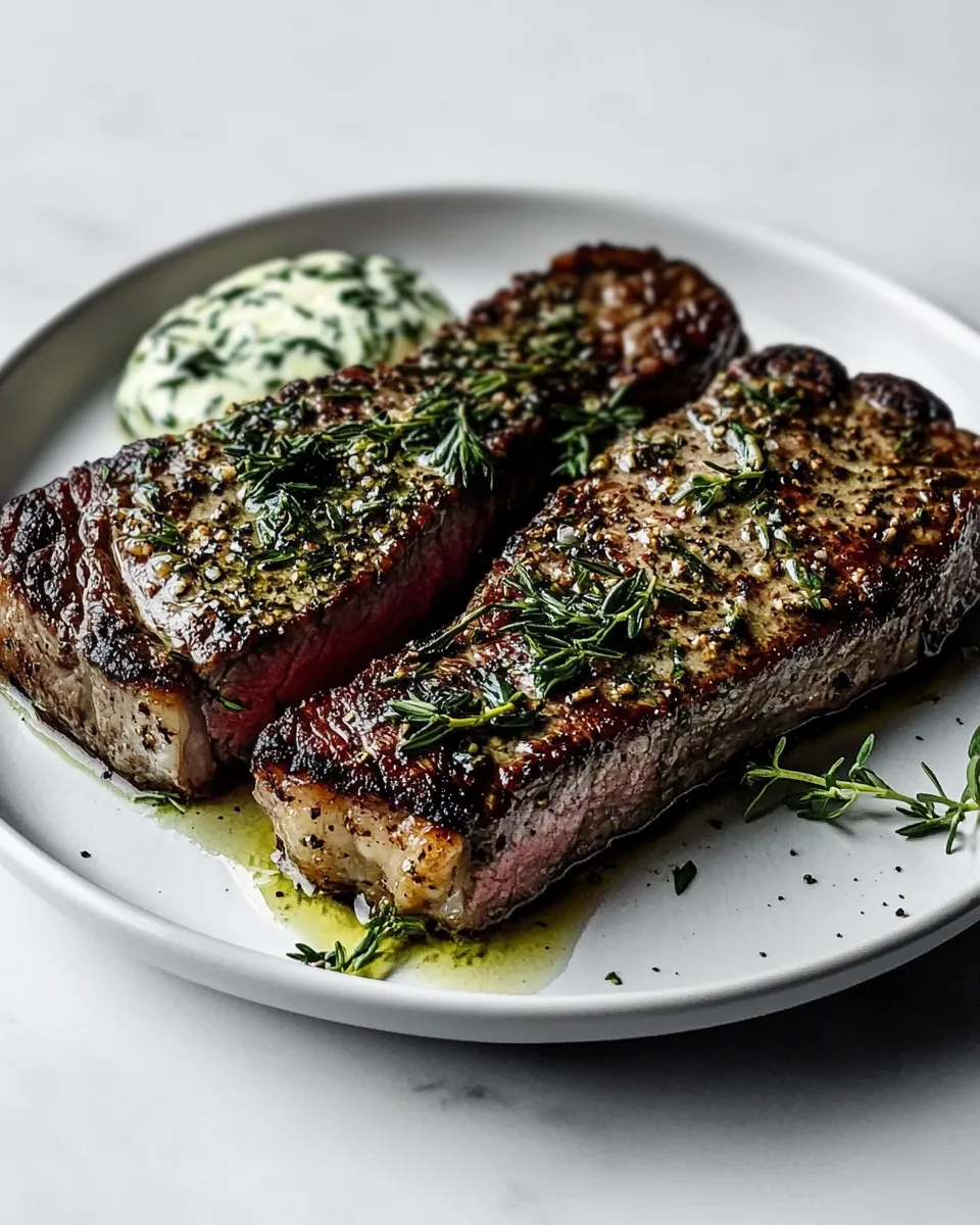 Delicious Cast Iron Seared Strip Steak food shot