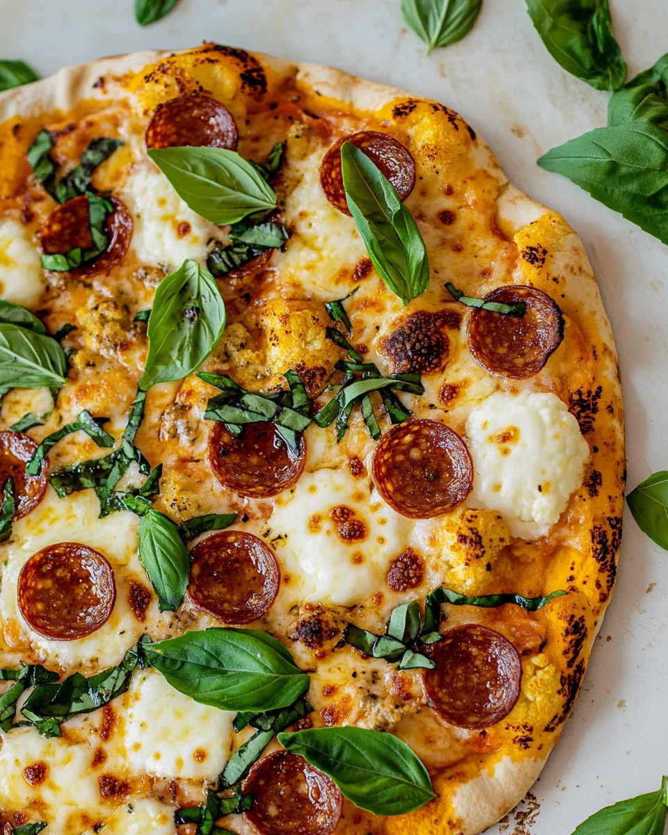 Easy Cauliflower Pepperoni Cheese Pizza. dish image