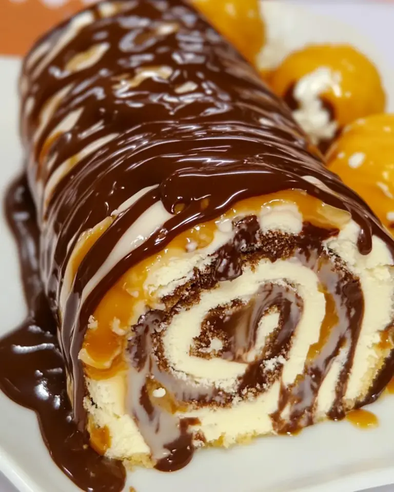 Homemade Cheese Roulade with Caramel Chocolate Glaze photo