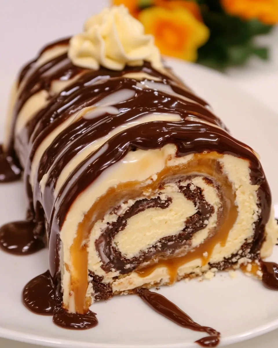 Easy Cheese Roulade with Caramel Chocolate Glaze recipe photo