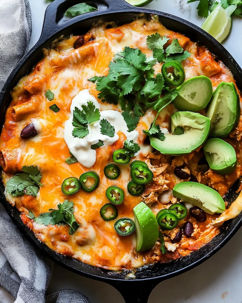 Easy Cheesy Rotisserie Chicken Enchilada Skillet shot