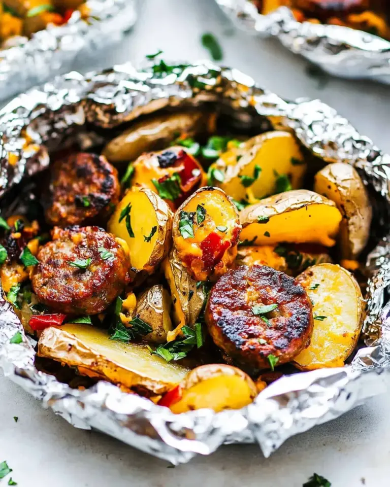 Easy Cheesy Sausage Potato Foil Packets photo