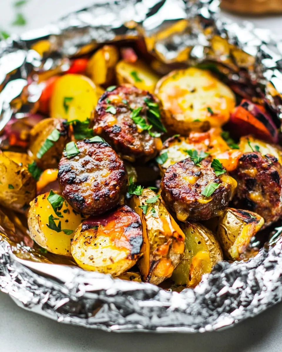 Delicious Cheesy Sausage Potato Foil Packets image