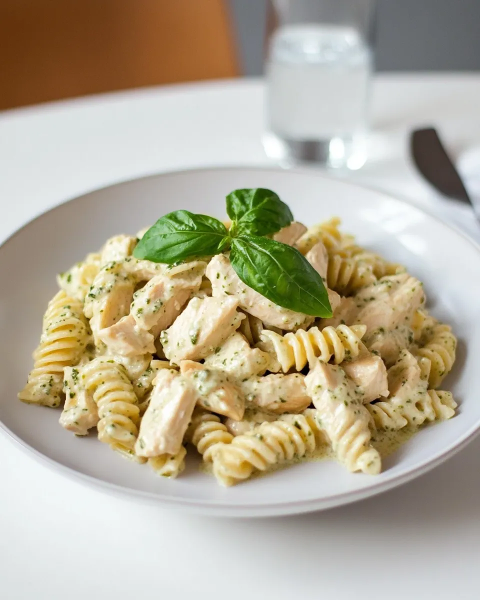 Homemade Chicken Pesto Alfredo Pasta photo
