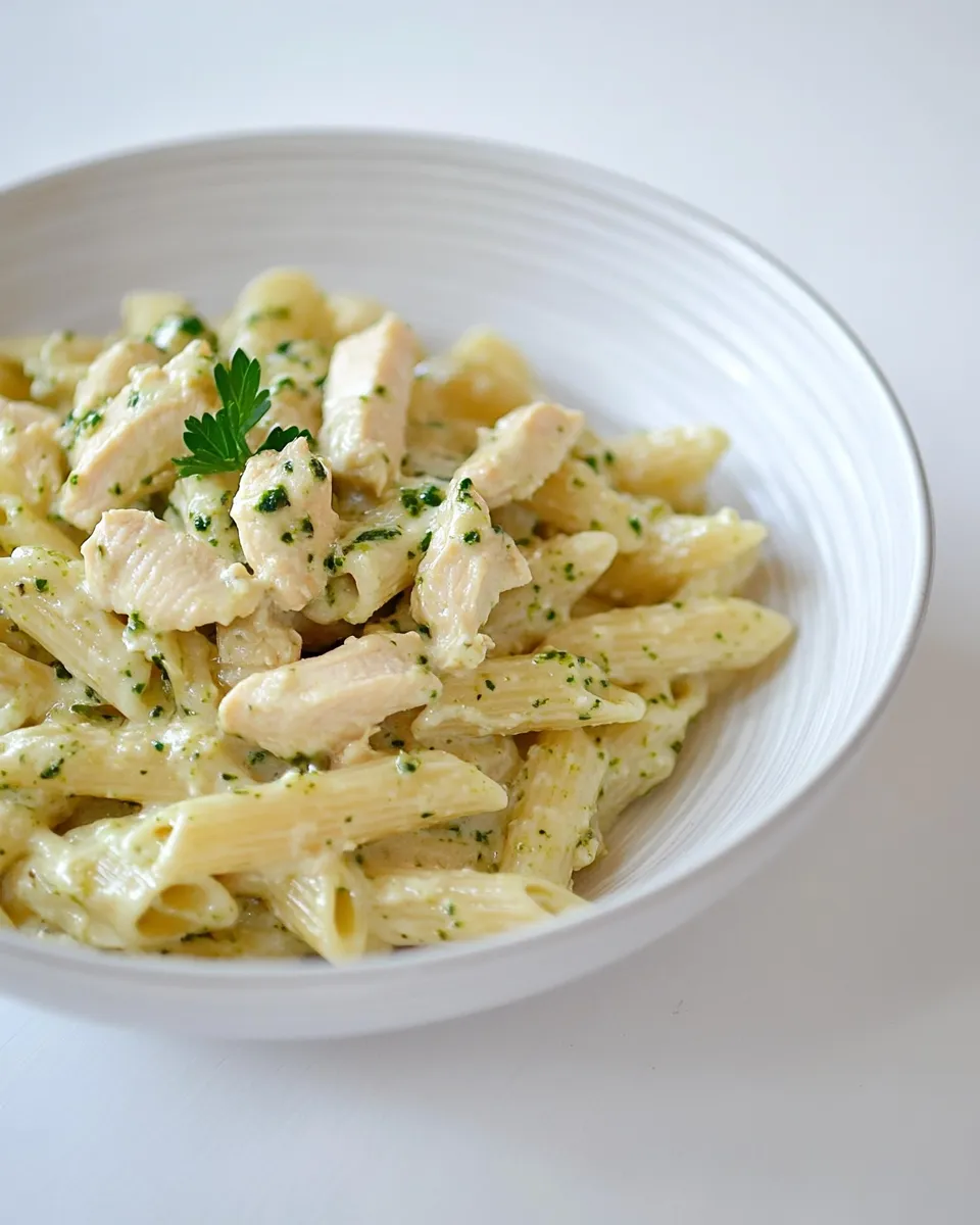 Delicious Chicken Pesto Alfredo Pasta shot