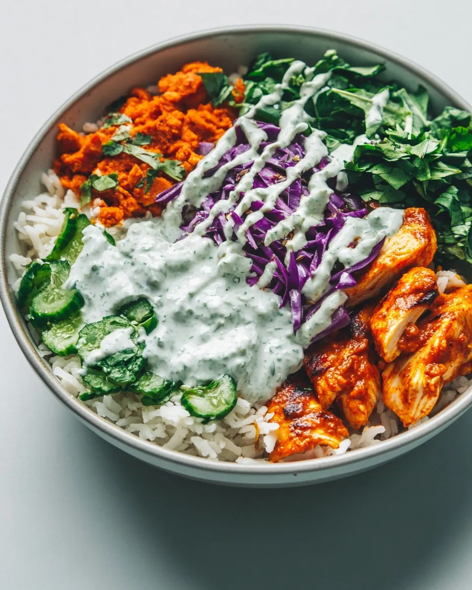 Easy Chicken Tandoori Bowl with Minty Indian Yogurt Dressing Recipe shot