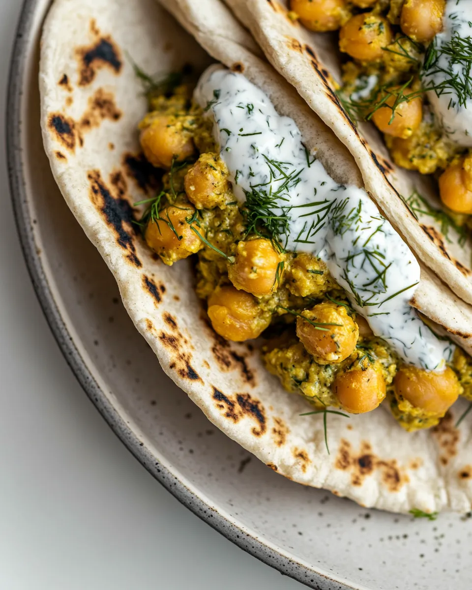 Easy Chickpea Curry Stuffed Pita with Dill Yogurt image