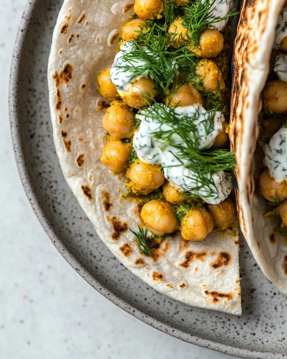 Delicious Chickpea Curry Stuffed Pita with Dill Yogurt shot