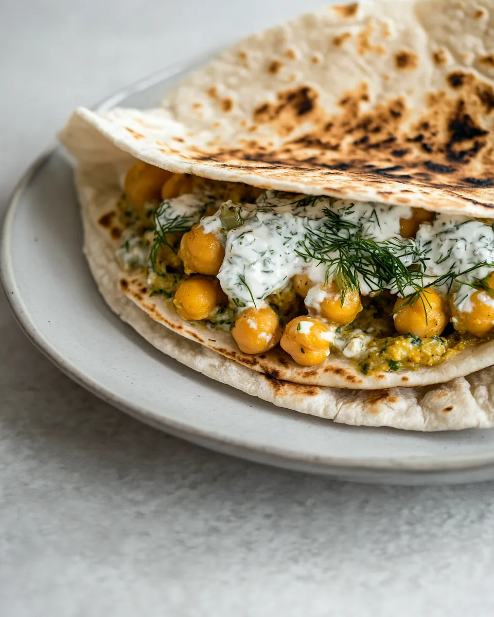 Healthy Chickpea Curry Stuffed Pita with Dill Yogurt recipe photo