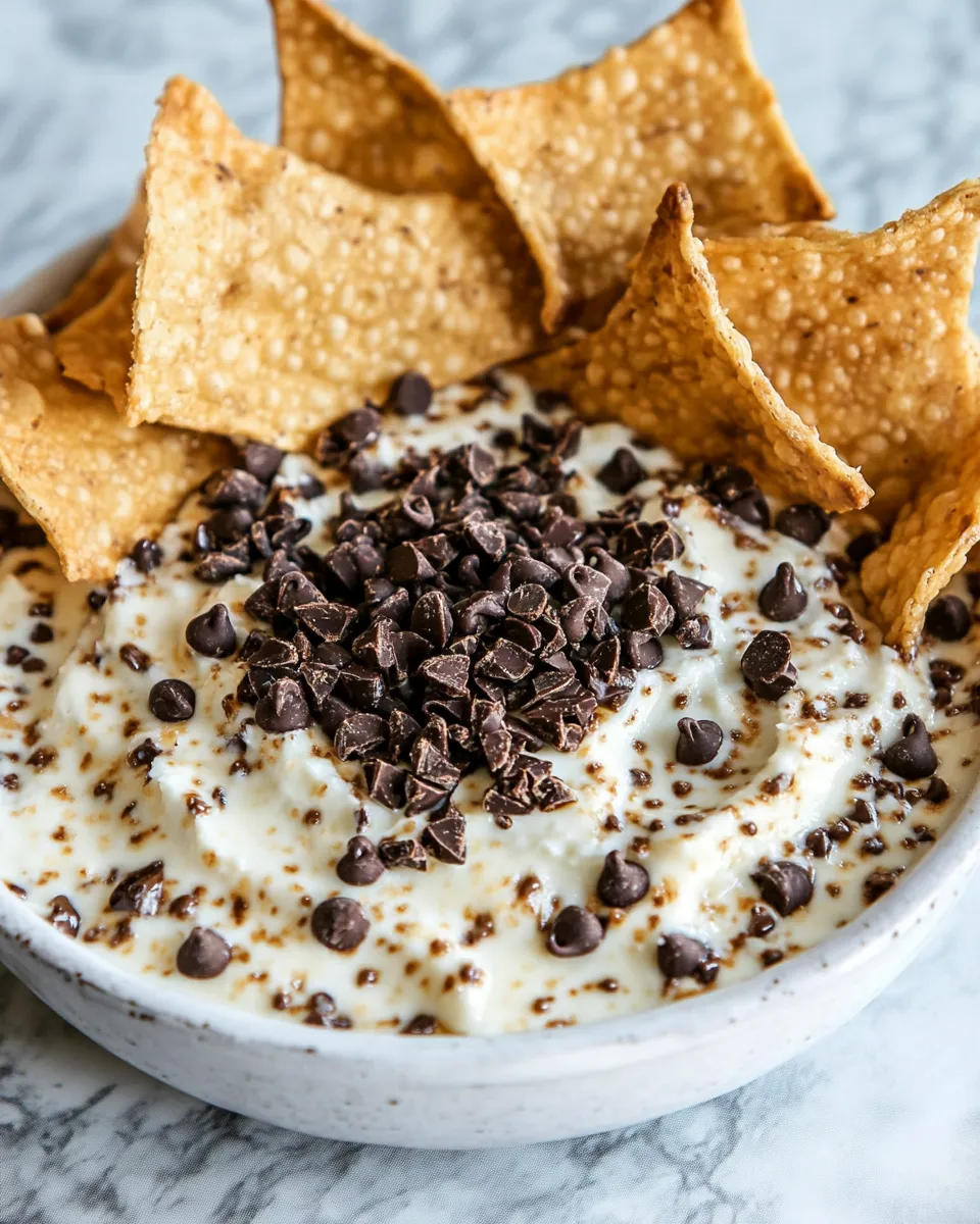 Easy Chocolate Chip Cannoli Dip with Wonton Chips recipe photo