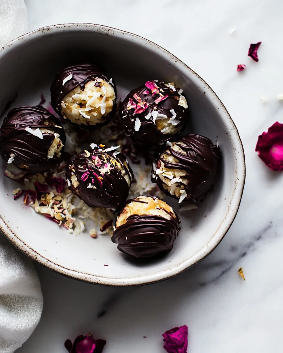 Fresh Chocolate Dipped Coconut Caramel Macaroons. image