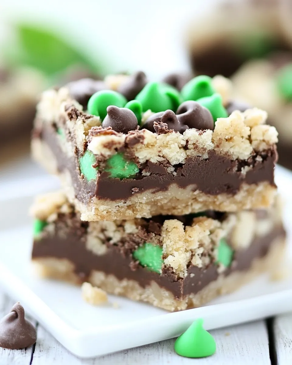 Homemade Chocolate Mint Fudge Crumb Bars shot