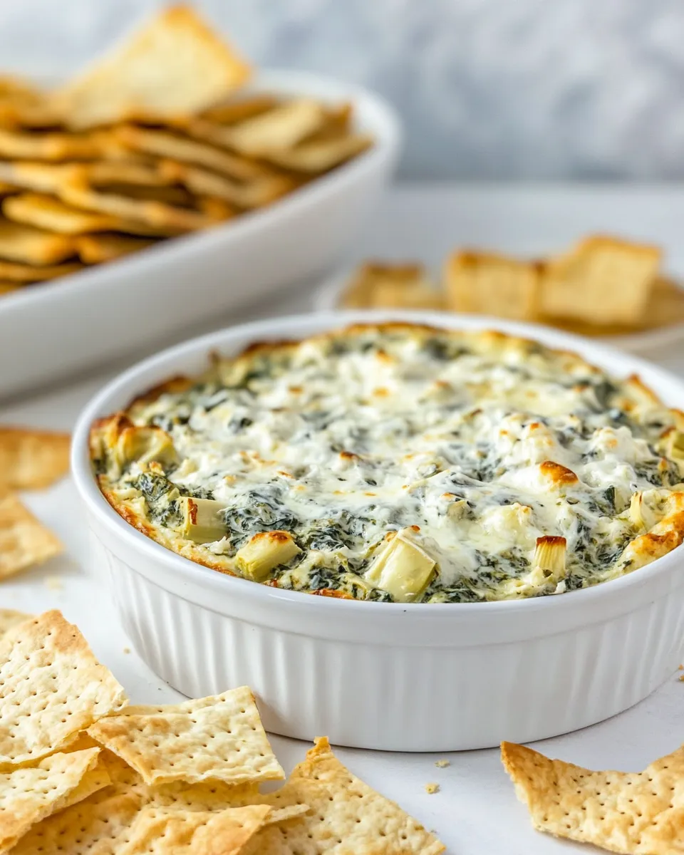 Delicious Creamy Baked Spinach Artichoke Dip shot