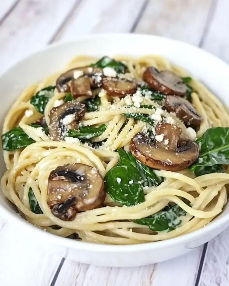 Homemade Creamy Goat Cheese Pasta with Spinach & Roasted Mushrooms photo