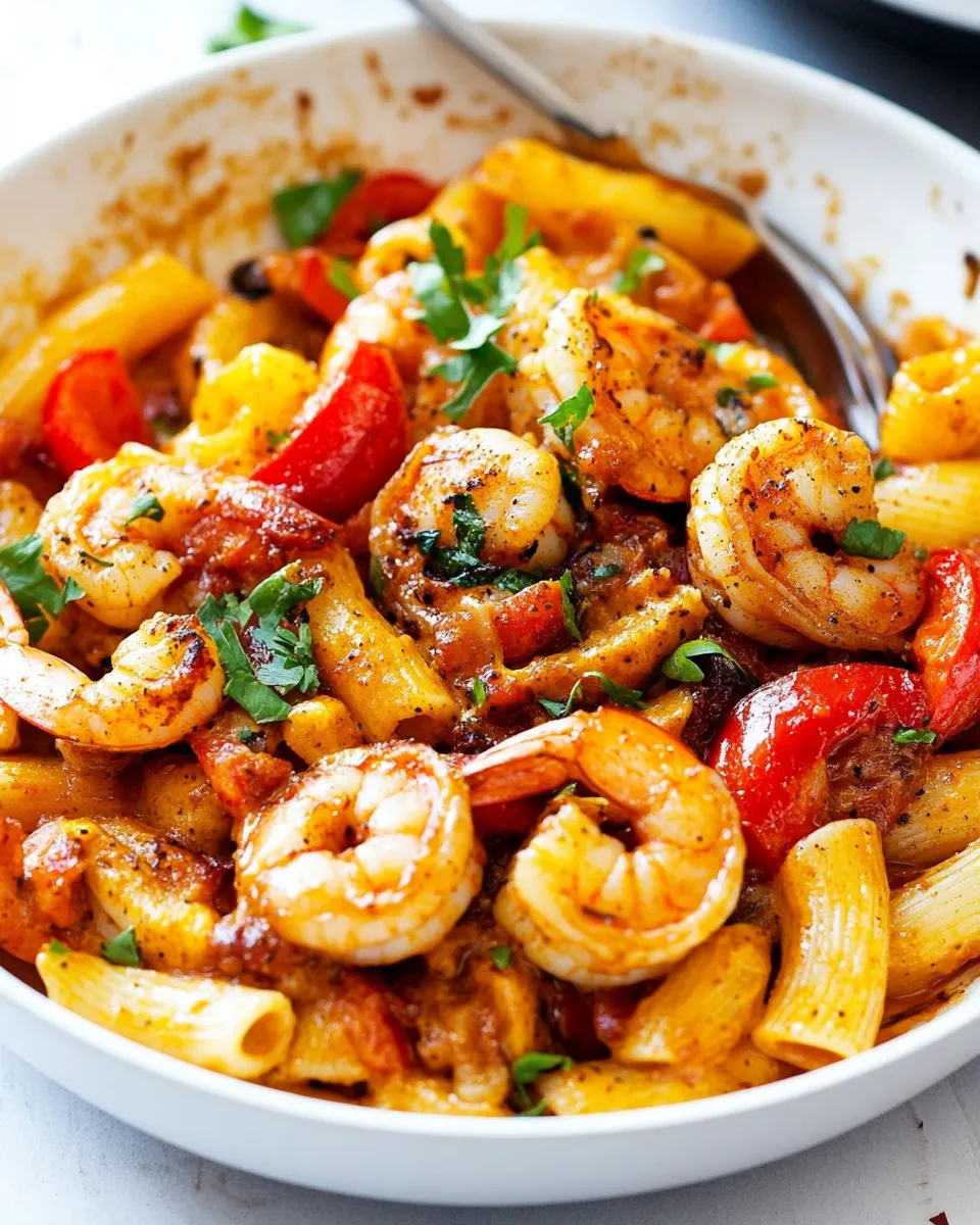 Delicious Creamy Shrimp Fajita Pasta Skillet image