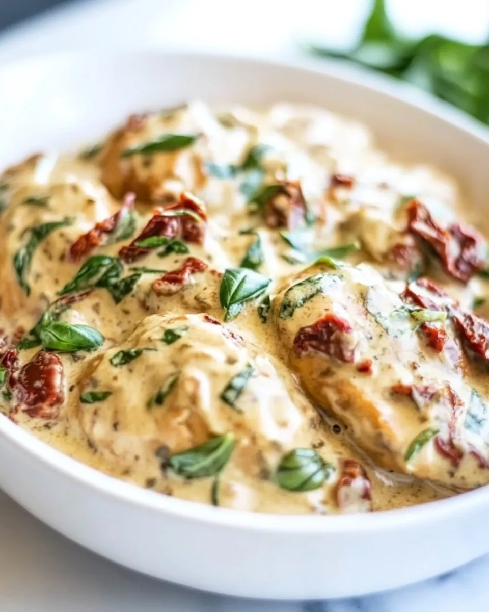 Delicious Creamy Sun Dried Tomato and Basil Chicken shot