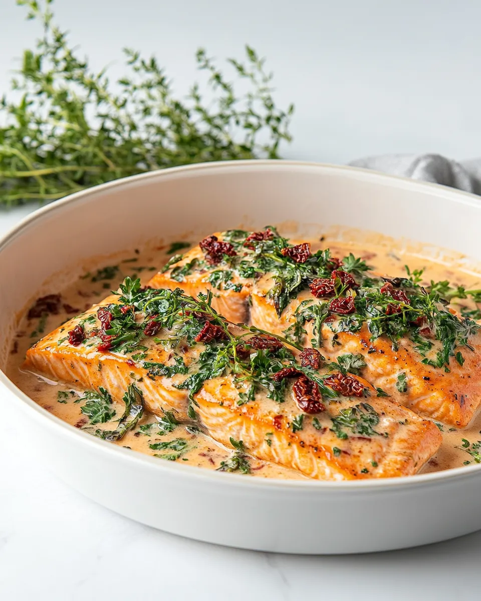 Delicious Creamy Tuscan salmon with sun-dried tomatoes image