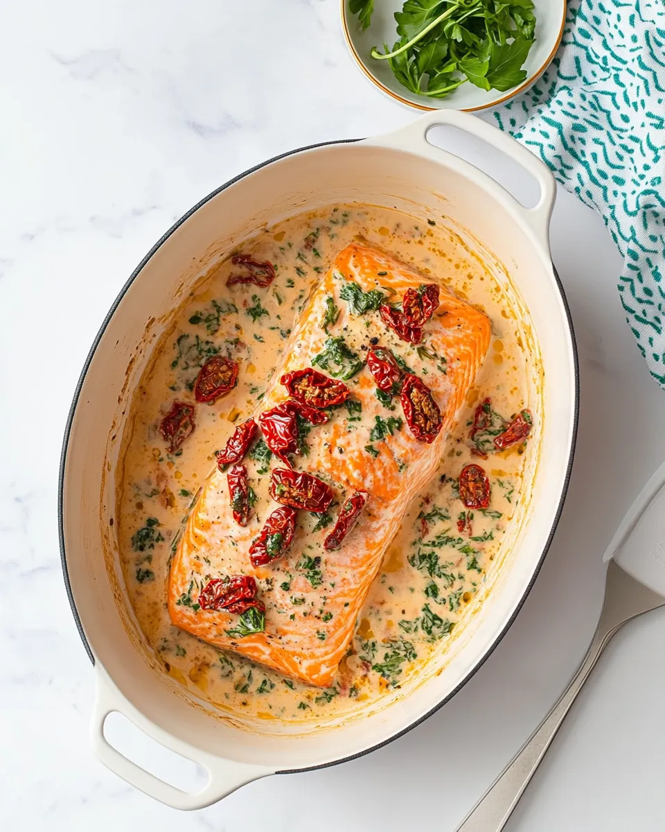 Savory Creamy Tuscan salmon with sun-dried tomatoes dish photo