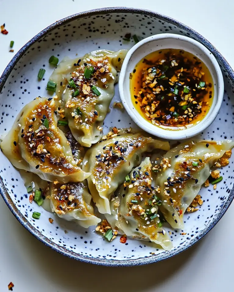 Classic Crispy Sesame Ginger Potstickers with Chive Chili Sauce. image