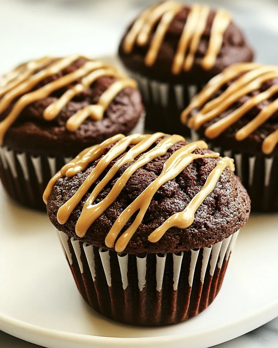 Delicious Double Chocolate Muffins with Peanut Butter Glaze Recipe image