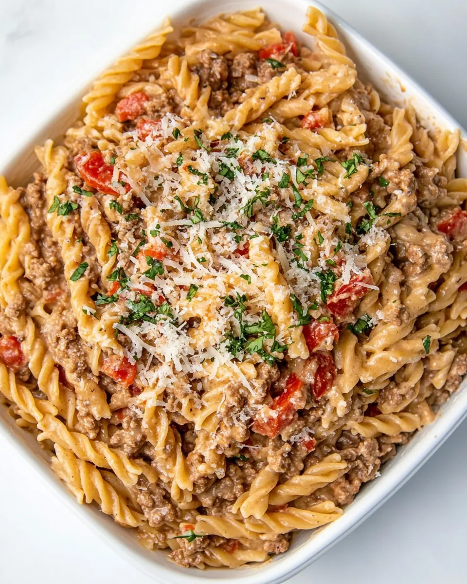 Quick Easy Creamy Ground Beef Pasta shot