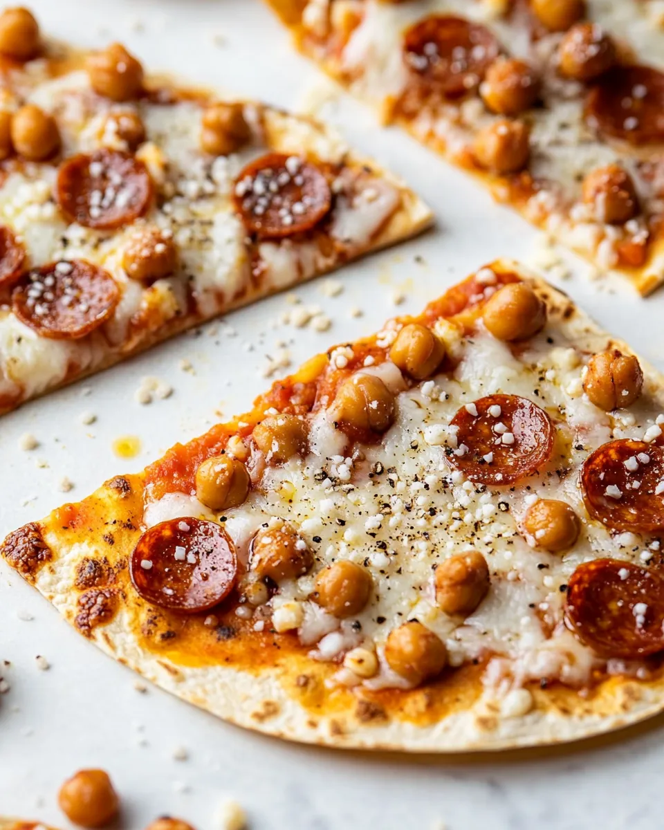 Easy Easy Tortilla Pizzas with Pepperoni Chickpeas. shot