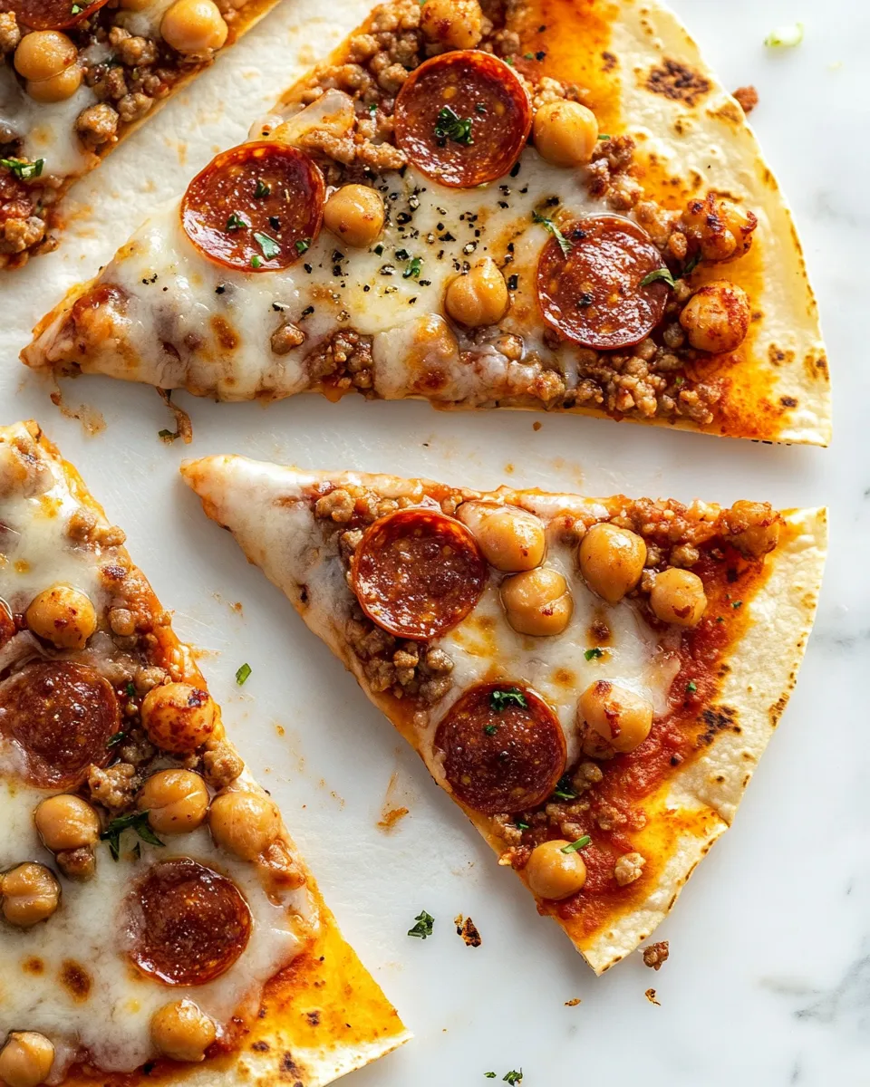 Amazing Easy Tortilla Pizzas with Pepperoni Chickpeas. shot